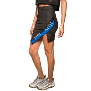 KITH Connor Ottoman High Waist Asymmetrical Black & Royal Mini Skirt. Size XS